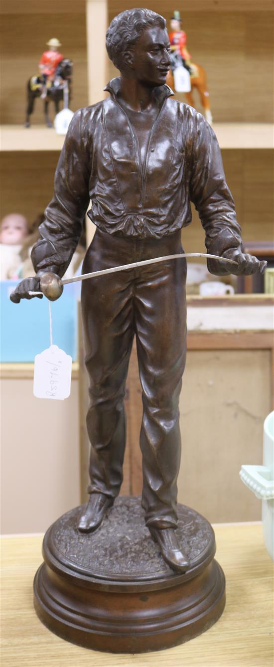 A bronzed spelter figure early 20th century, signed Charles Masse height 63cm